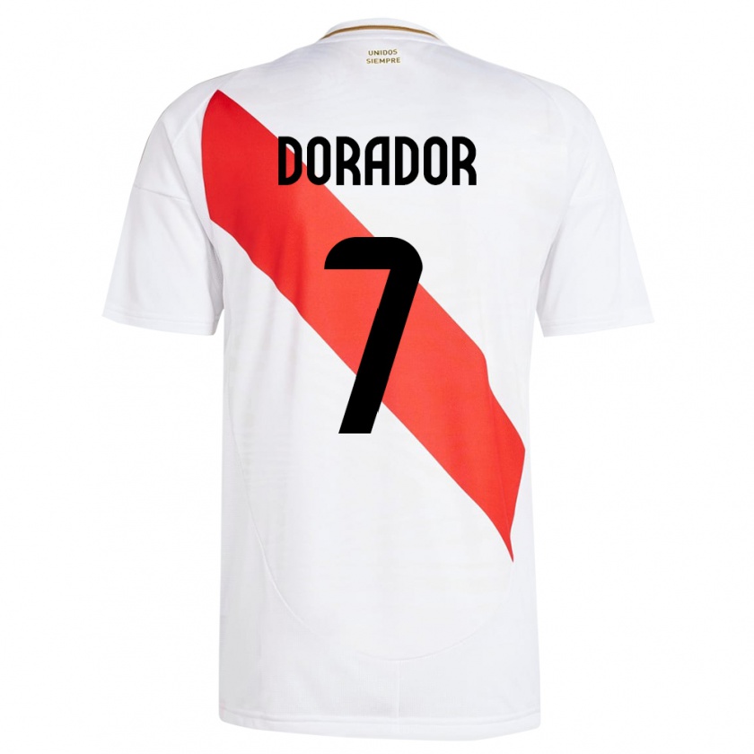 Kandiny Hombre Camiseta Perú Sandy Dorador #7 Blanco 1ª Equipación 24-26 La Camisa Chile