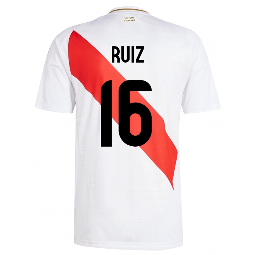 Kandiny Hombre Camiseta Perú Birka Ruiz #16 Blanco 1ª Equipación 24-26 La Camisa Chile