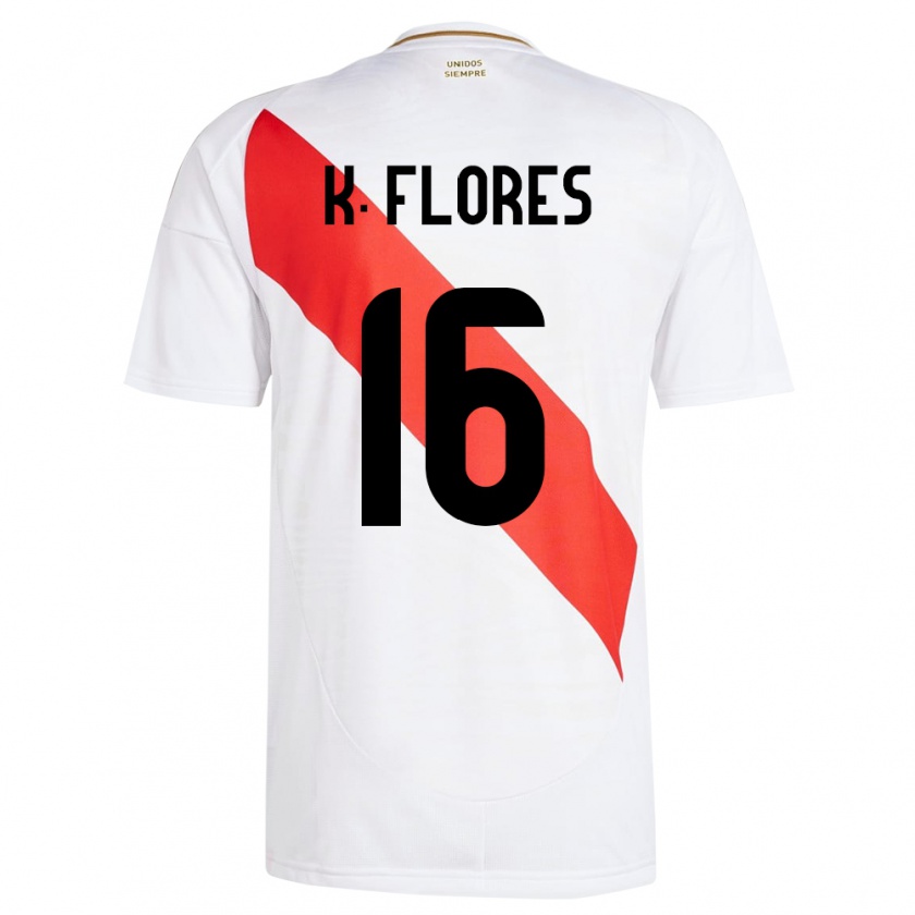 Kandiny Hombre Camiseta Perú Kimbherly Flores #16 Blanco 1ª Equipación 24-26 La Camisa Chile