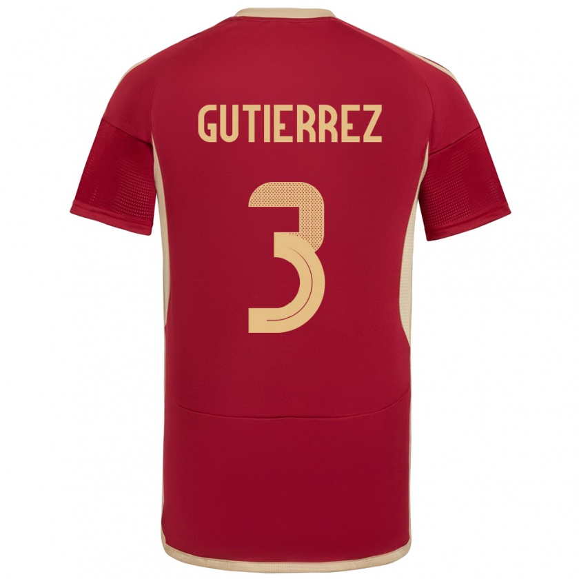 Kandiny Hombre Camiseta Venezuela Nairelis Gutiérrez #3 Borgoña 1ª Equipación 24-26 La Camisa Chile