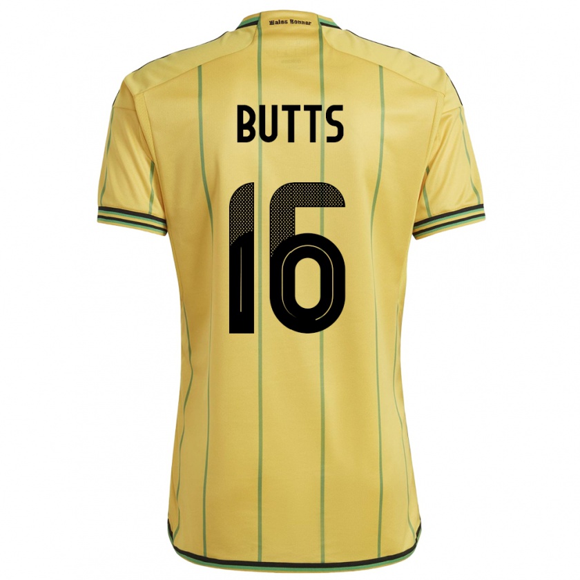 Kandiny Hombre Camiseta Jamaica Njeri Butts #16 Amarillo 1ª Equipación 24-26 La Camisa Chile