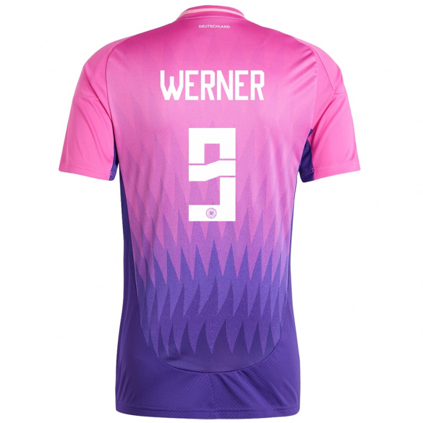 Kandiny Hombre Camiseta Alemania Timo Werner #9 Rosado Morado 2ª Equipación 24-26 La Camisa Chile