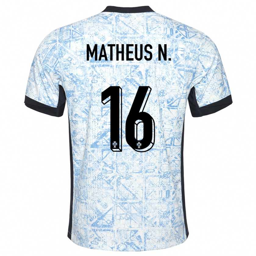 Kandiny Hombre Camiseta Portugal Matheus Nunes #16 Crema Azul 2ª Equipación 24-26 La Camisa Chile