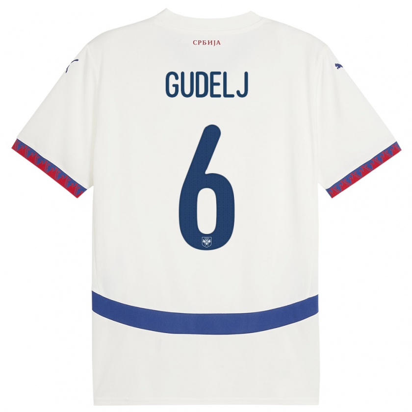 Kandiny Hombre Camiseta Serbia Nemanja Gudelj #6 Blanco 2ª Equipación 24-26 La Camisa Chile