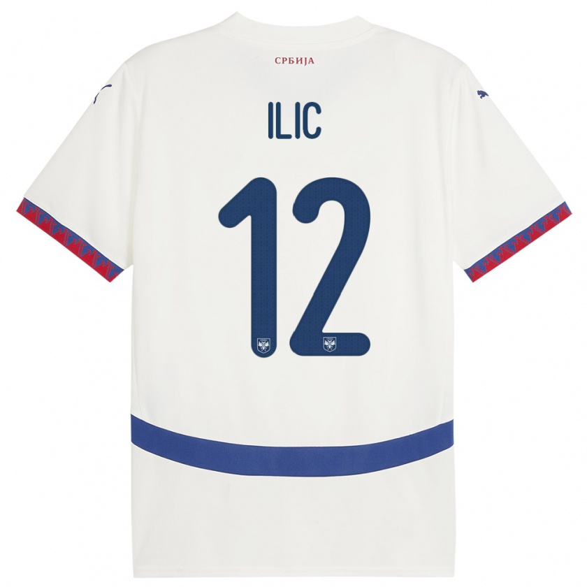 Kandiny Hombre Camiseta Serbia Marko Ilic #12 Blanco 2ª Equipación 24-26 La Camisa Chile