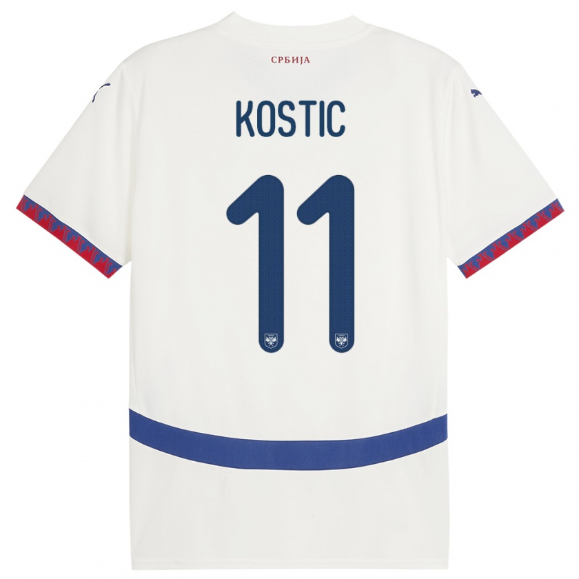 Kandiny Hombre Camiseta Serbia Filip Kostic #11 Blanco 2ª Equipación 24-26 La Camisa Chile