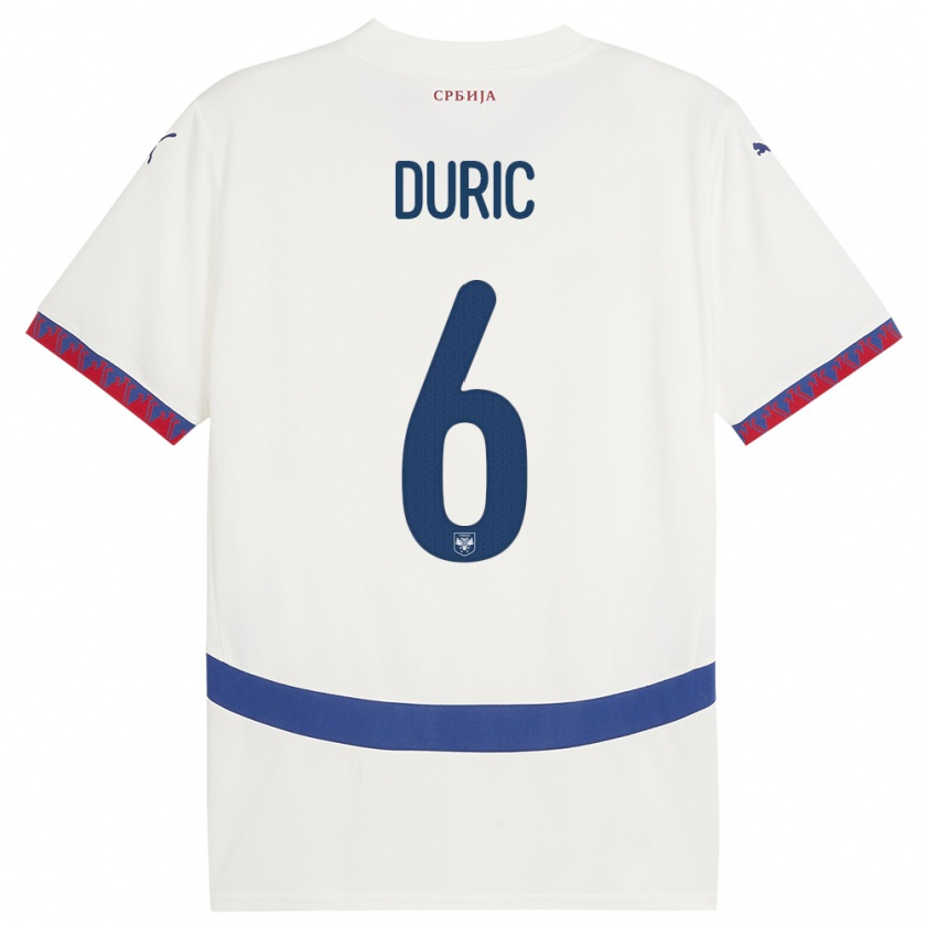 Kandiny Hombre Camiseta Serbia Andrej Duric #6 Blanco 2ª Equipación 24-26 La Camisa Chile