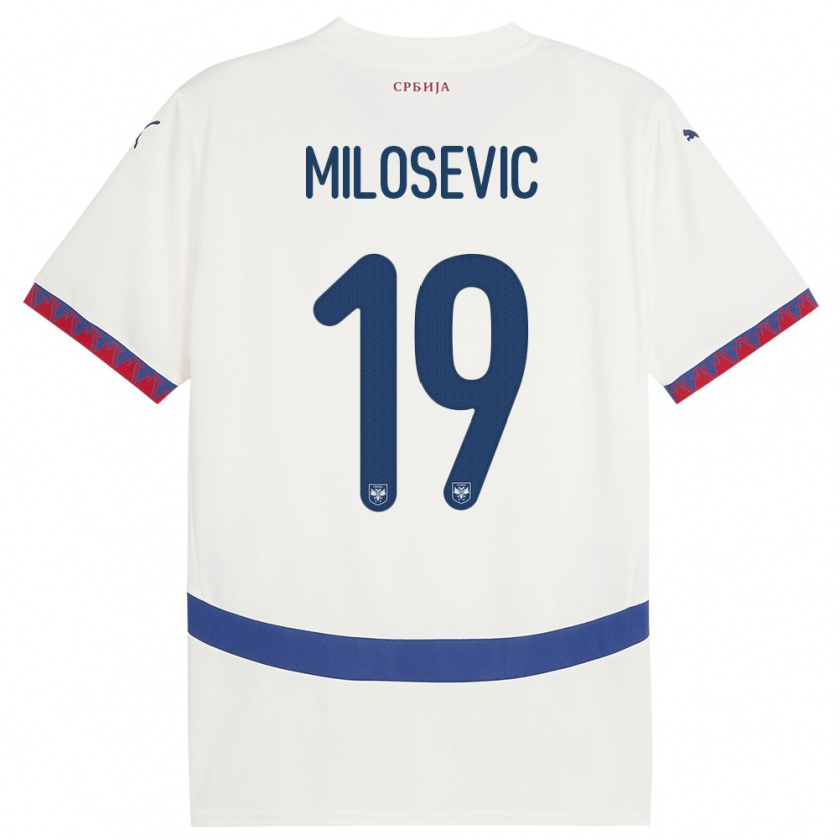 Kandiny Hombre Camiseta Serbia Jovan Milosevic #19 Blanco 2ª Equipación 24-26 La Camisa Chile