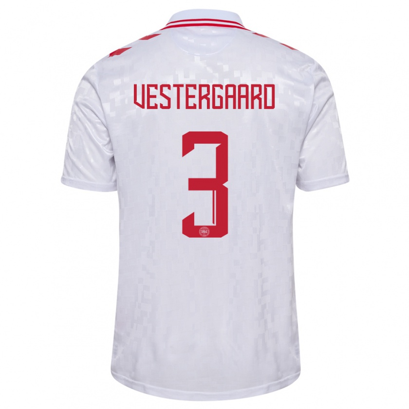 Kandiny Hombre Camiseta Dinamarca Jannik Vestergaard #3 Blanco 2ª Equipación 24-26 La Camisa Chile