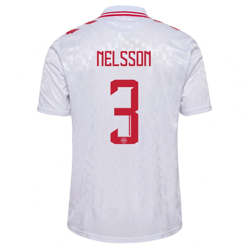 Kandiny Hombre Camiseta Dinamarca Victor Nelsson #3 Blanco 2ª Equipación 24-26 La Camisa Chile