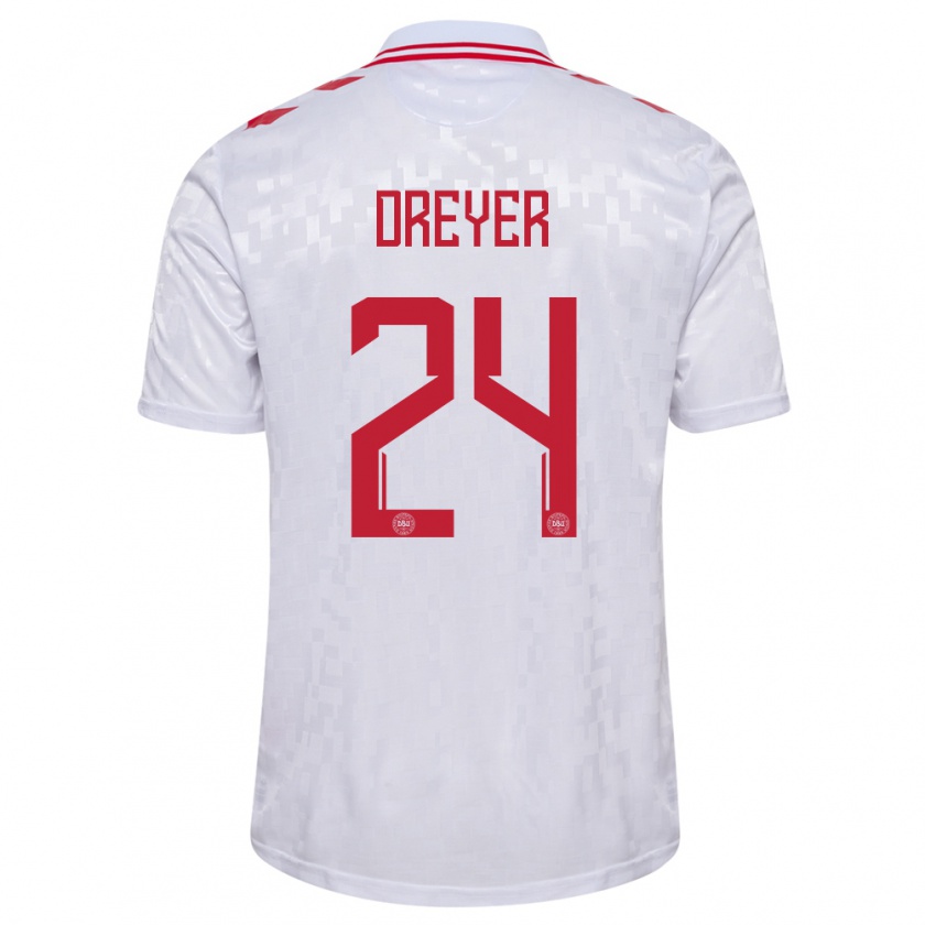 Kandiny Hombre Camiseta Dinamarca Anders Dreyer #24 Blanco 2ª Equipación 24-26 La Camisa Chile