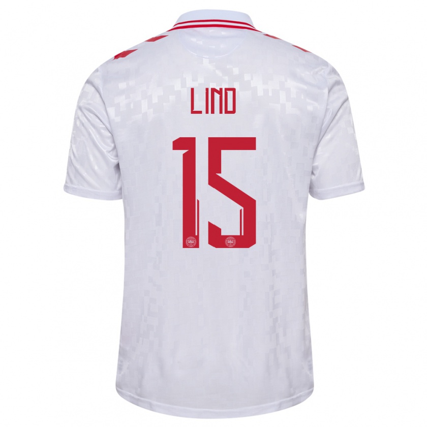 Kandiny Hombre Camiseta Dinamarca Victor Lind #15 Blanco 2ª Equipación 24-26 La Camisa Chile