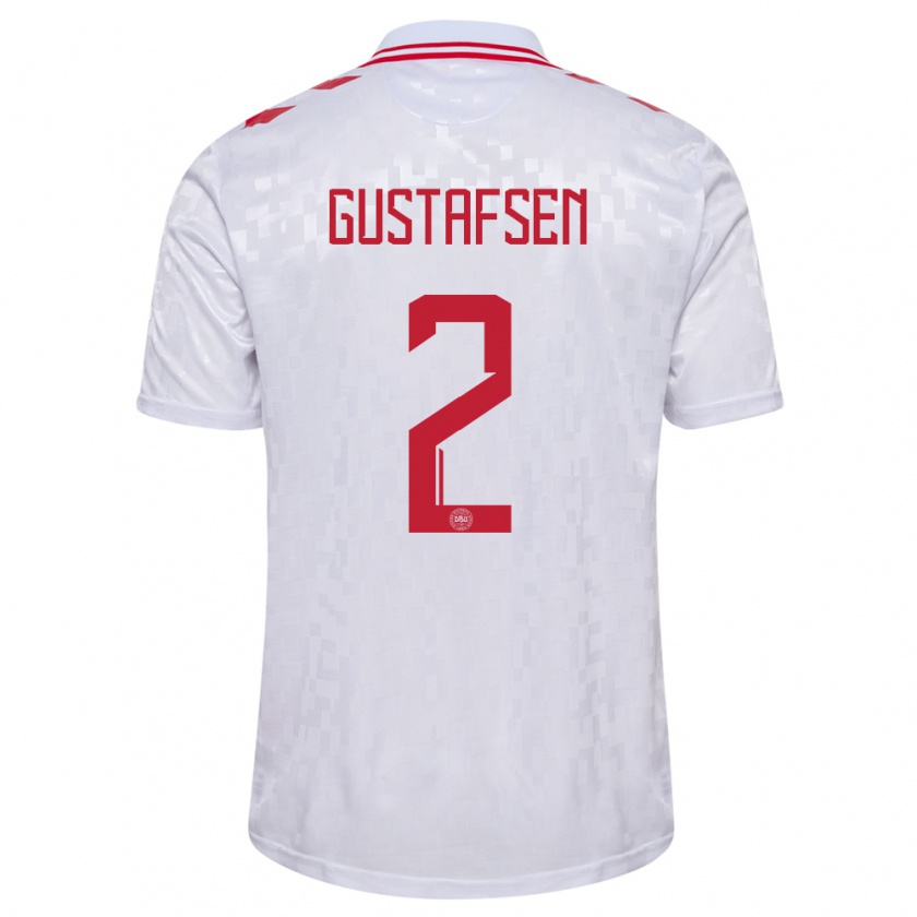 Kandiny Hombre Camiseta Dinamarca Victor Gustafsen #2 Blanco 2ª Equipación 24-26 La Camisa Chile