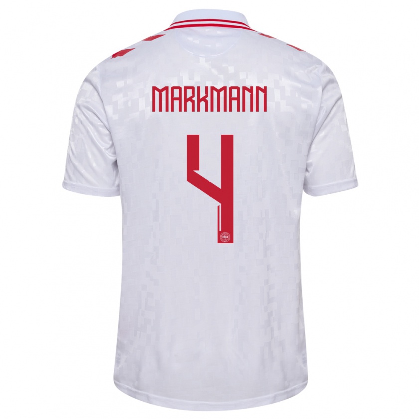 Kandiny Hombre Camiseta Dinamarca Noah Markmann #4 Blanco 2ª Equipación 24-26 La Camisa Chile