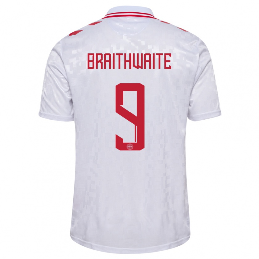 Kandiny Hombre Camiseta Dinamarca Martin Braithwaite #9 Blanco 2ª Equipación 24-26 La Camisa Chile