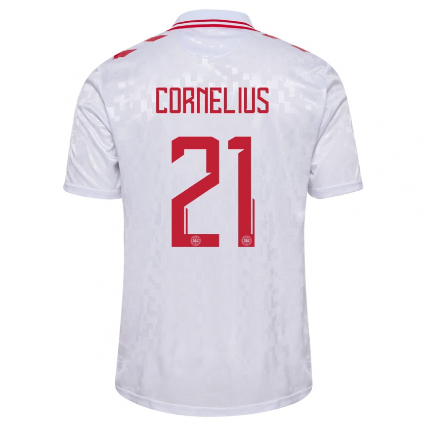 Kandiny Hombre Camiseta Dinamarca Andreas Cornelius #21 Blanco 2ª Equipación 24-26 La Camisa Chile