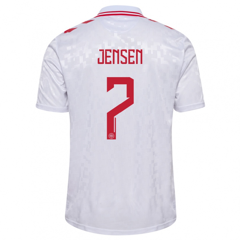 Kandiny Hombre Camiseta Dinamarca Victor Jensen #7 Blanco 2ª Equipación 24-26 La Camisa Chile