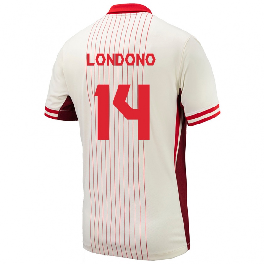 Kandiny Hombre Camiseta Canadá Tyler Londono #14 Blanco 2ª Equipación 24-26 La Camisa Chile