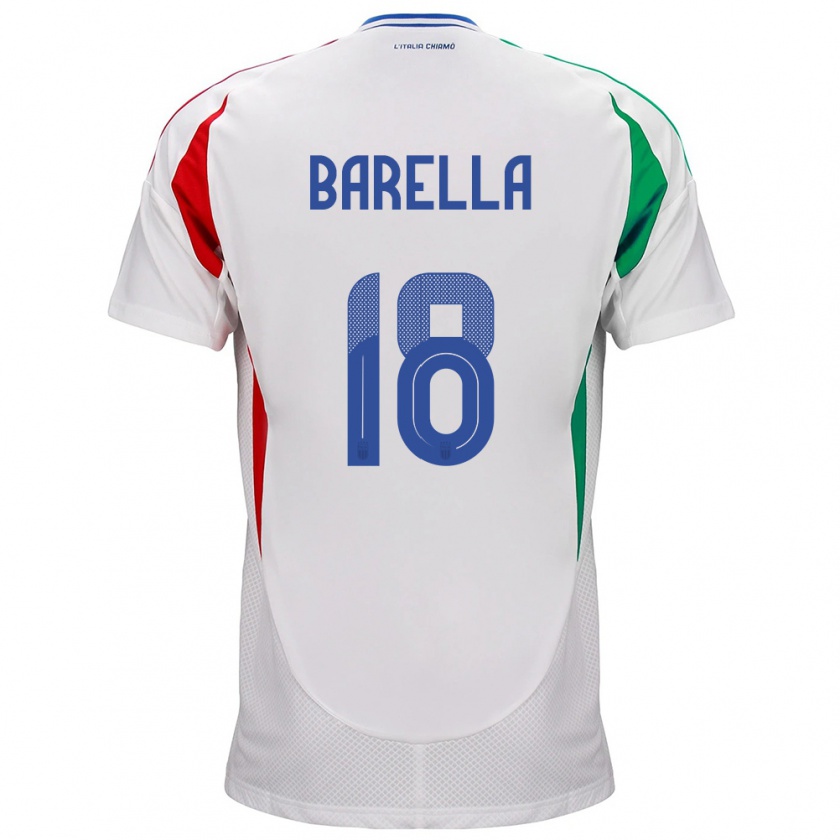 Kandiny Hombre Camiseta Italia Nicolò Barella #18 Blanco 2ª Equipación 24-26 La Camisa Chile