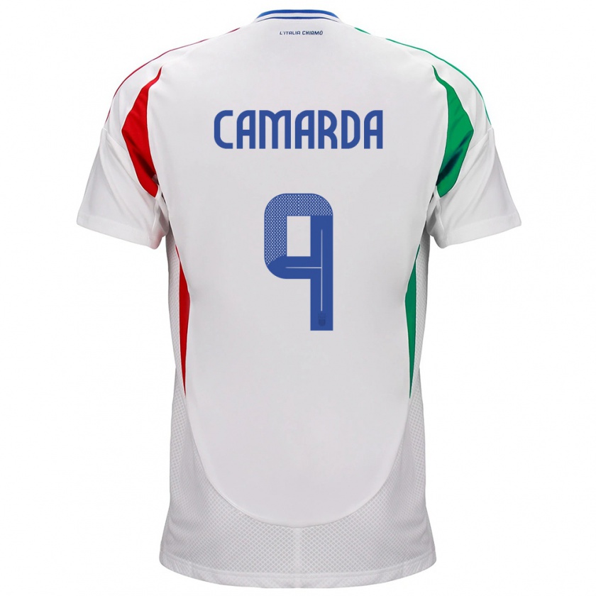 Kandiny Hombre Camiseta Italia Francesco Camarda #9 Blanco 2ª Equipación 24-26 La Camisa Chile