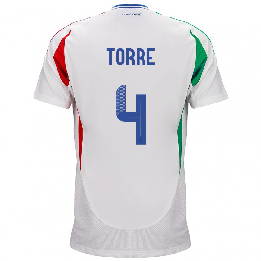 Kandiny Hombre Camiseta Italia Pietro La Torre #4 Blanco 2ª Equipación 24-26 La Camisa Chile