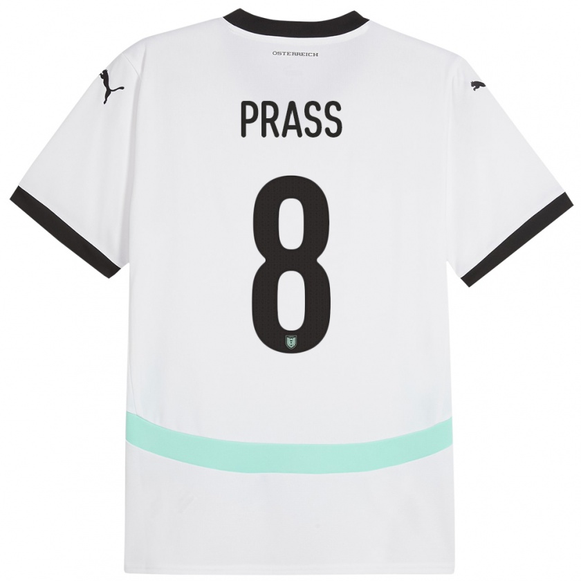 Kandiny Hombre Camiseta Austria Alexander Prass #8 Blanco 2ª Equipación 24-26 La Camisa Chile