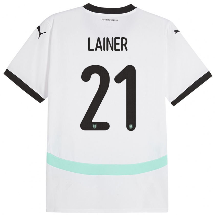 Kandiny Hombre Camiseta Austria Stefan Lainer #21 Blanco 2ª Equipación 24-26 La Camisa Chile