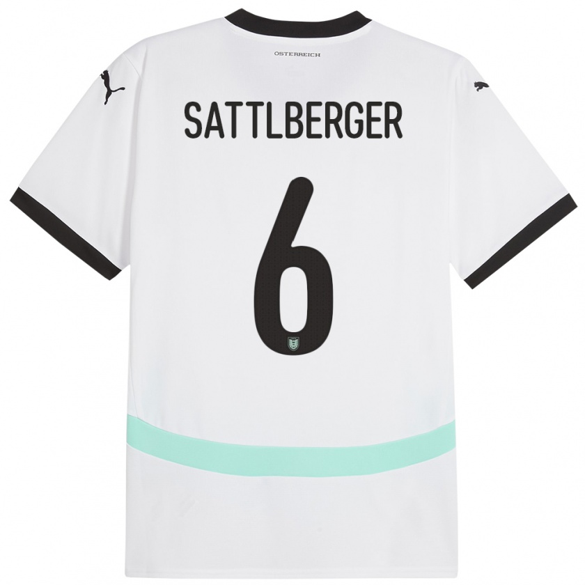 Kandiny Hombre Camiseta Austria Nikolas Sattlberger #6 Blanco 2ª Equipación 24-26 La Camisa Chile