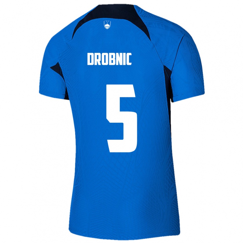 Kandiny Hombre Camiseta Eslovenia Dominik Drobnic #5 Azul 2ª Equipación 24-26 La Camisa Chile