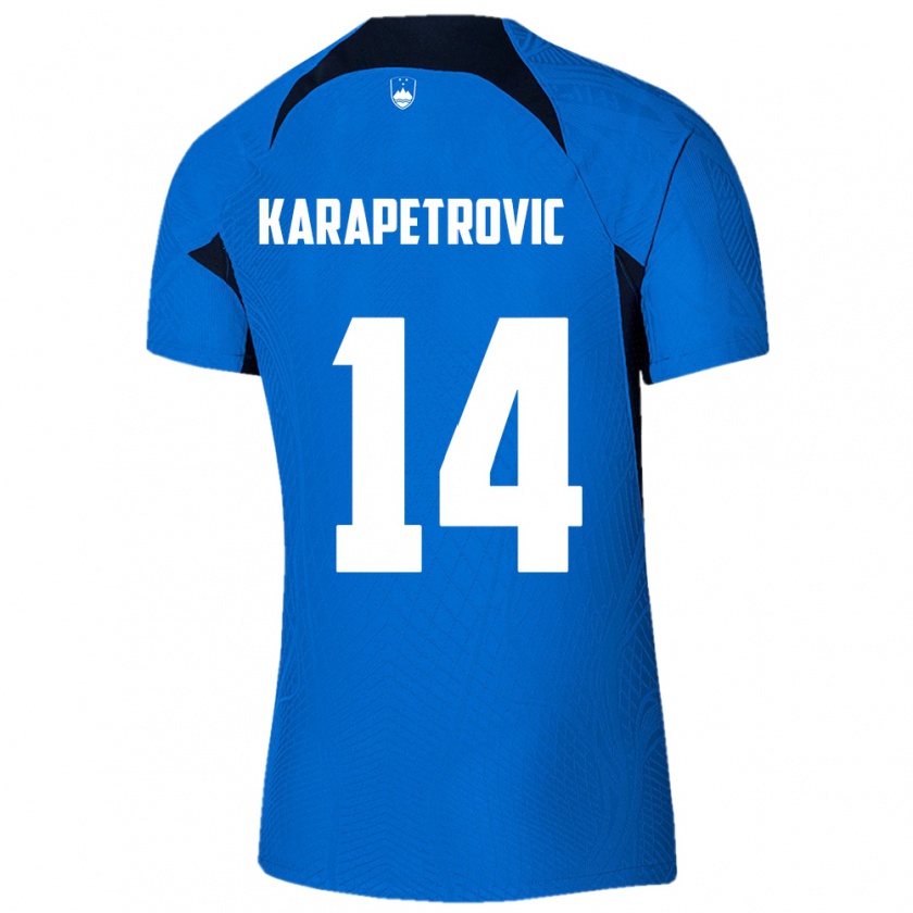 Kandiny Hombre Camiseta Eslovenia Luka Karapetrovic #14 Azul 2ª Equipación 24-26 La Camisa Chile