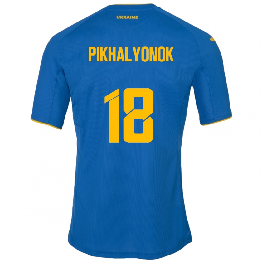 Kandiny Hombre Camiseta Ucrania Oleksandr Pikhalyonok #18 Azul 2ª Equipación 24-26 La Camisa Chile