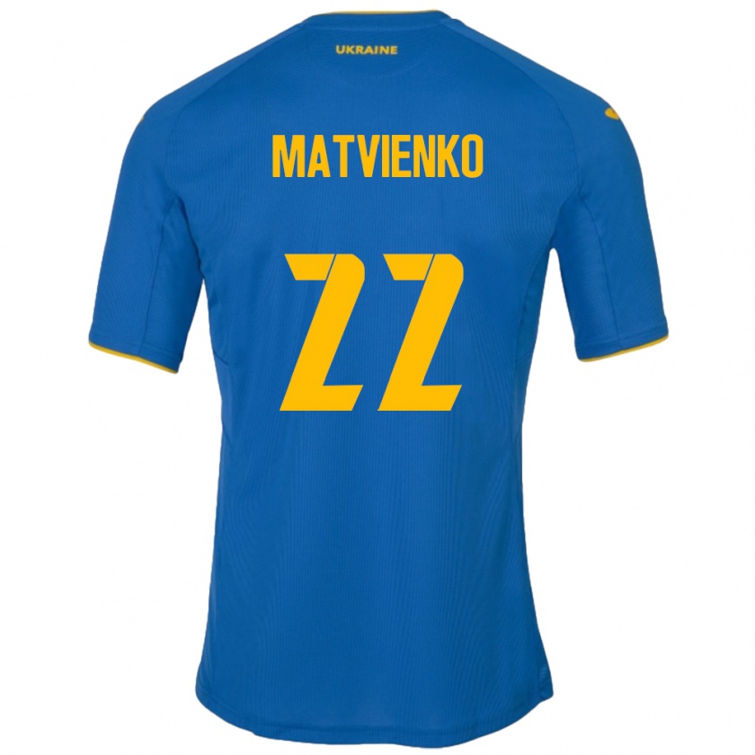 Kandiny Hombre Camiseta Ucrania Mykola Matvienko #22 Azul 2ª Equipación 24-26 La Camisa Chile