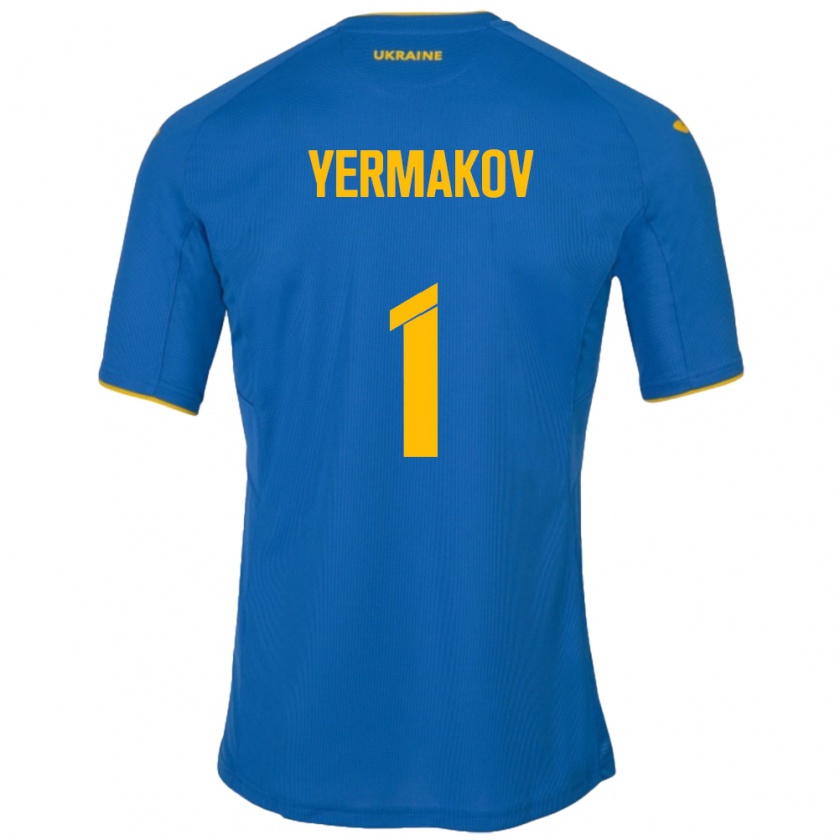 Kandiny Hombre Camiseta Ucrania Georgiy Yermakov #1 Azul 2ª Equipación 24-26 La Camisa Chile