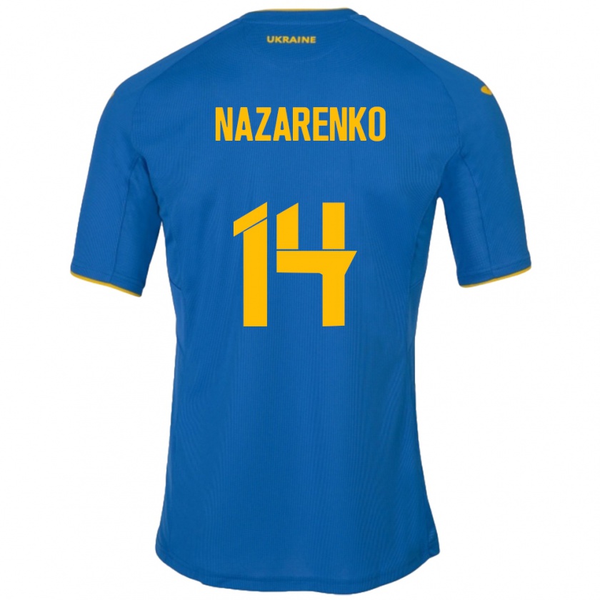 Kandiny Hombre Camiseta Ucrania Oleksandr Nazarenko #14 Azul 2ª Equipación 24-26 La Camisa Chile