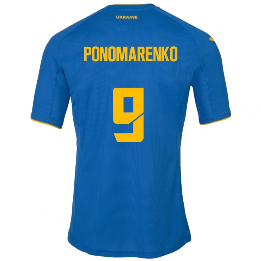 Kandiny Hombre Camiseta Ucrania Matviy Ponomarenko #9 Azul 2ª Equipación 24-26 La Camisa Chile