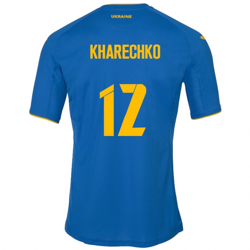 Kandiny Hombre Camiseta Ucrania Oleksandr Kharechko #12 Azul 2ª Equipación 24-26 La Camisa Chile