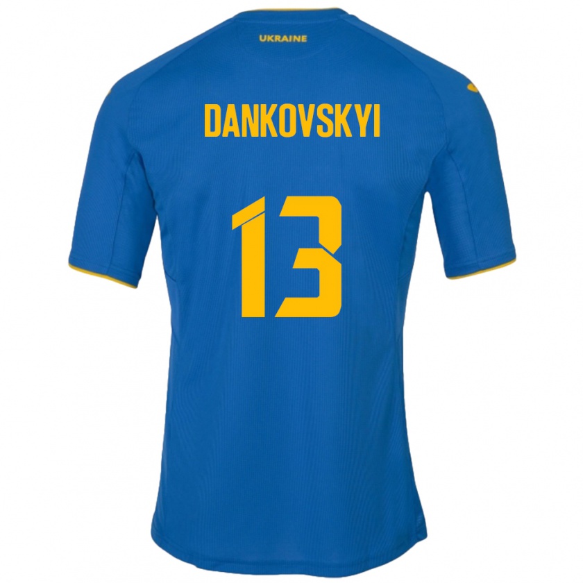 Kandiny Hombre Camiseta Ucrania Yegor Dankovskyi #13 Azul 2ª Equipación 24-26 La Camisa Chile