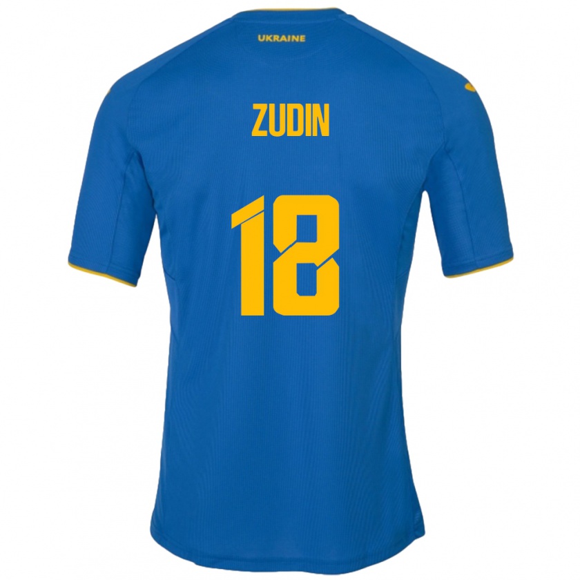 Kandiny Hombre Camiseta Ucrania Dmytro Zudin #18 Azul 2ª Equipación 24-26 La Camisa Chile