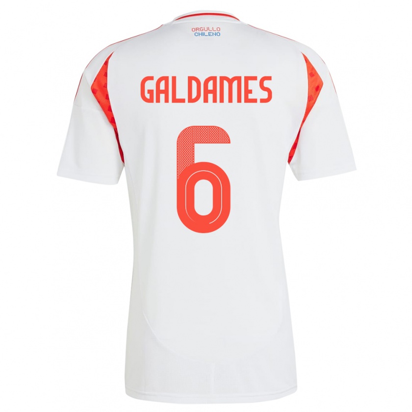 Kandiny Hombre Camiseta Chile Thomas Galdames #6 Blanco 2ª Equipación 24-26 La Camisa Chile