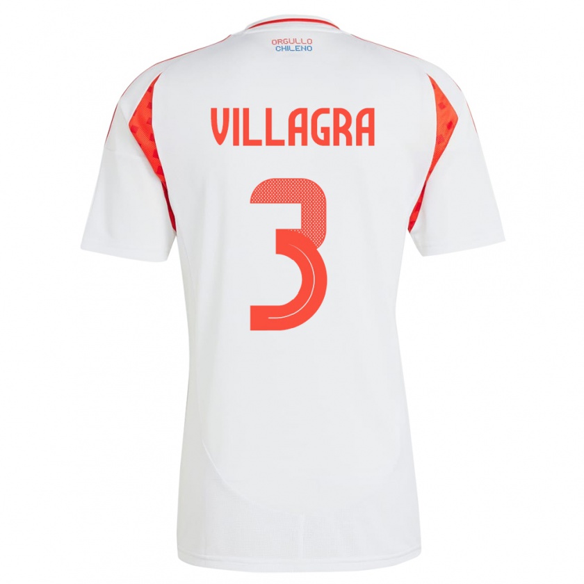 Kandiny Hombre Camiseta Chile Jonathan Villagra #3 Blanco 2ª Equipación 24-26 La Camisa Chile