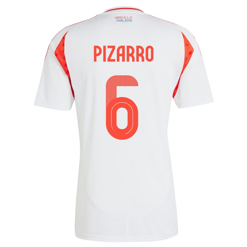 Kandiny Hombre Camiseta Chile Vicente Pizarro #6 Blanco 2ª Equipación 24-26 La Camisa Chile