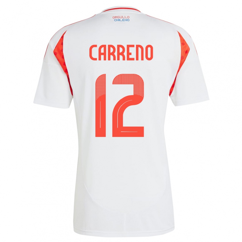 Kandiny Hombre Camiseta Chile Diego Carreño #12 Blanco 2ª Equipación 24-26 La Camisa Chile