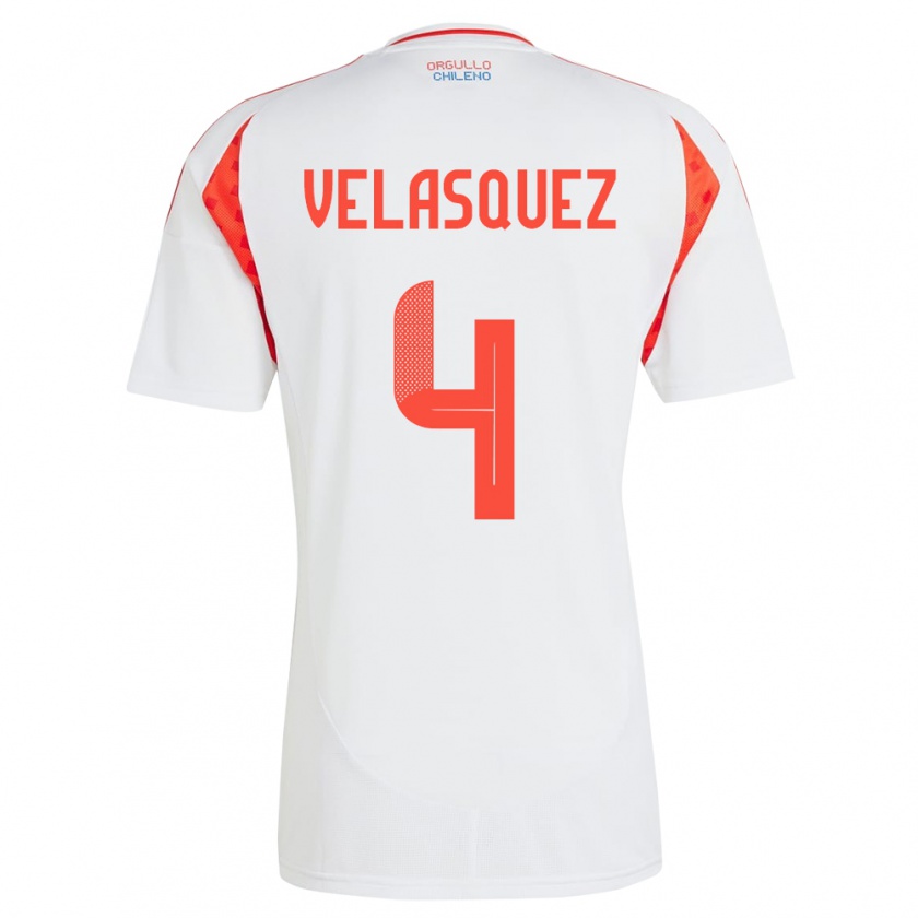 Kandiny Hombre Camiseta Chile Lucas Velásquez #4 Blanco 2ª Equipación 24-26 La Camisa Chile