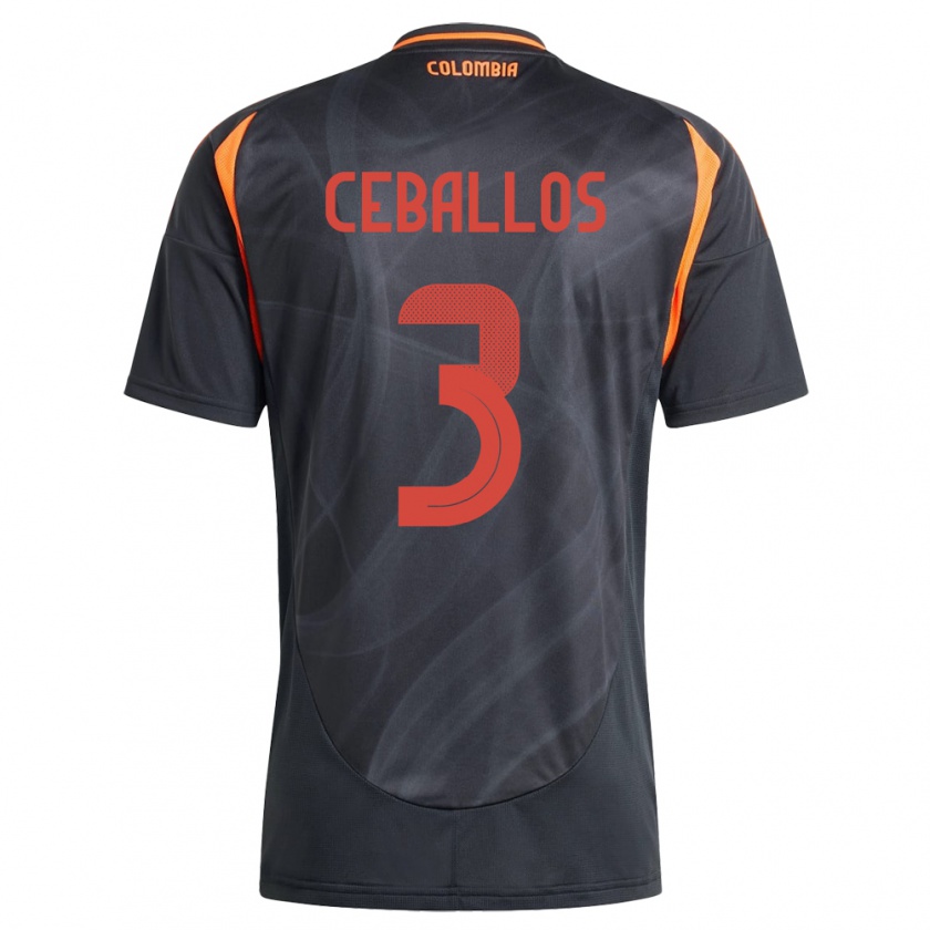 Kandiny Hombre Camiseta Colombia Brayan Ceballos #3 Negro 2ª Equipación 24-26 La Camisa Chile