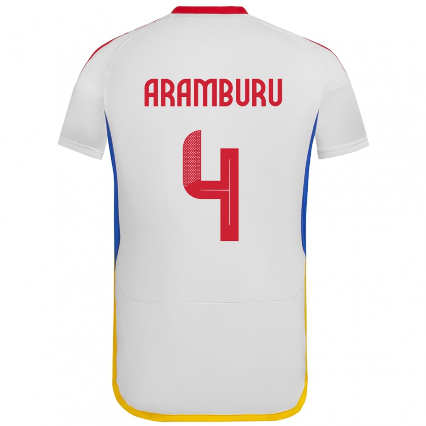 Kandiny Hombre Camiseta Venezuela Jon Aramburu #4 Blanco 2ª Equipación 24-26 La Camisa Chile