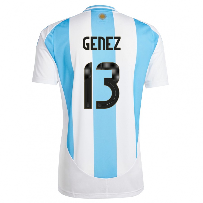 Kandiny Mujer Camiseta Argentina Nahuel Genez #13 Blanco Azul 1ª Equipación 24-26 La Camisa Chile