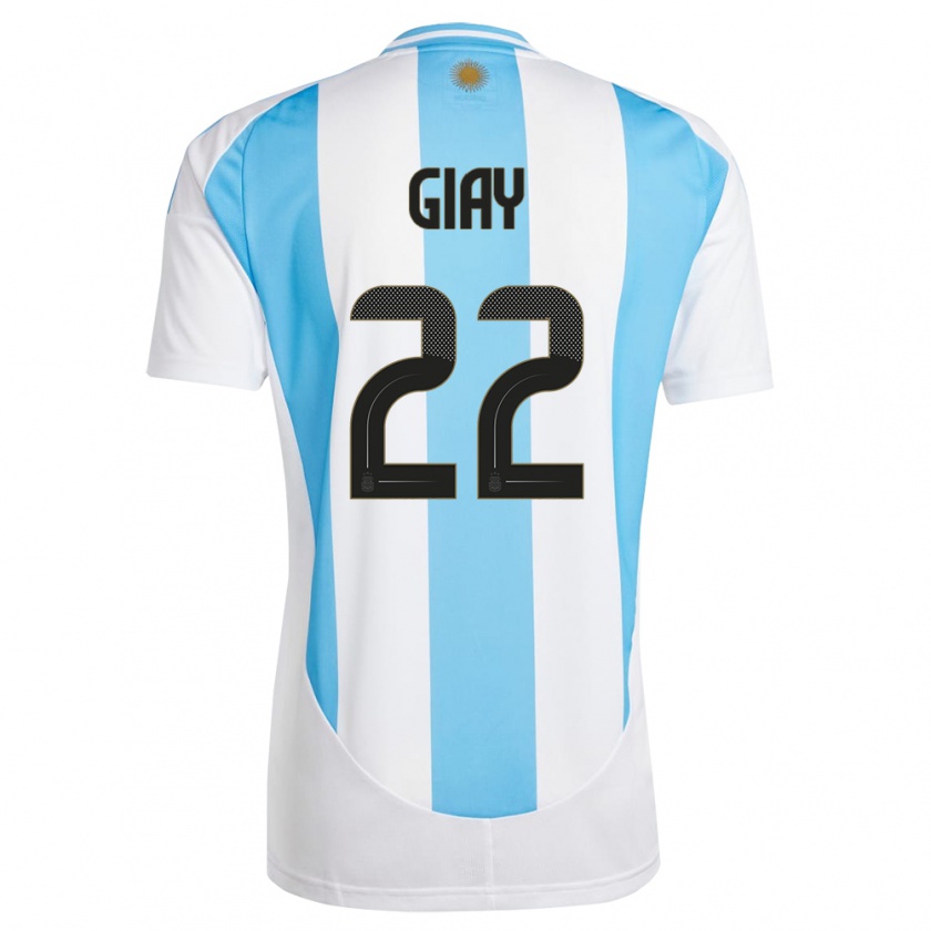 Kandiny Mujer Camiseta Argentina Agustin Giay #22 Blanco Azul 1ª Equipación 24-26 La Camisa Chile