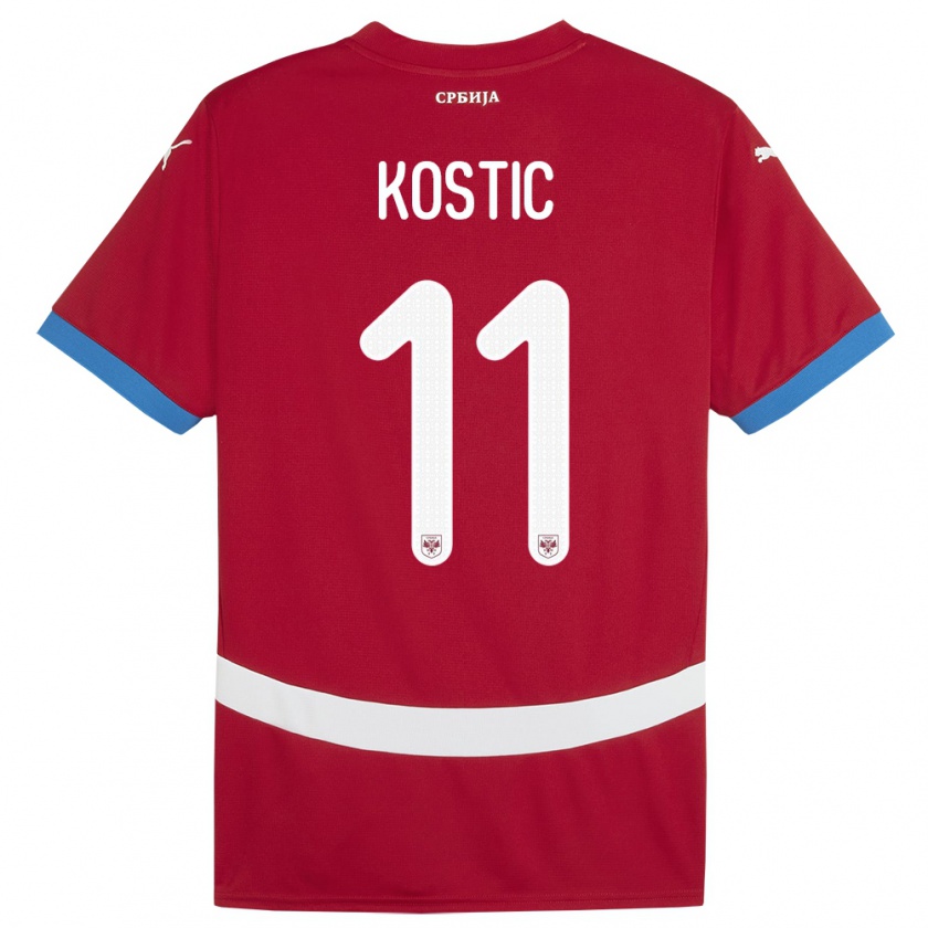 Kandiny Mujer Camiseta Serbia Filip Kostic #11 Rojo 1ª Equipación 24-26 La Camisa Chile