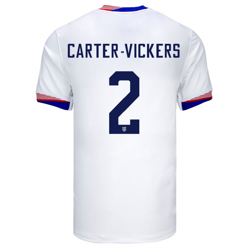 Kandiny Mujer Camiseta Estados Unidos Cameron Carter-Vickers #2 Blanco 1ª Equipación 24-26 La Camisa Chile