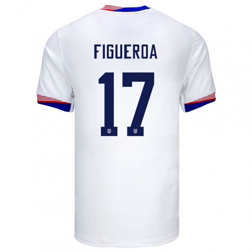 Kandiny Mujer Camiseta Estados Unidos Keyrol Figueroa #17 Blanco 1ª Equipación 24-26 La Camisa Chile